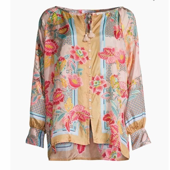 Johnny Was Dance Blise Silk Floral Boho Blouse Size Small - Picture 13 of 13